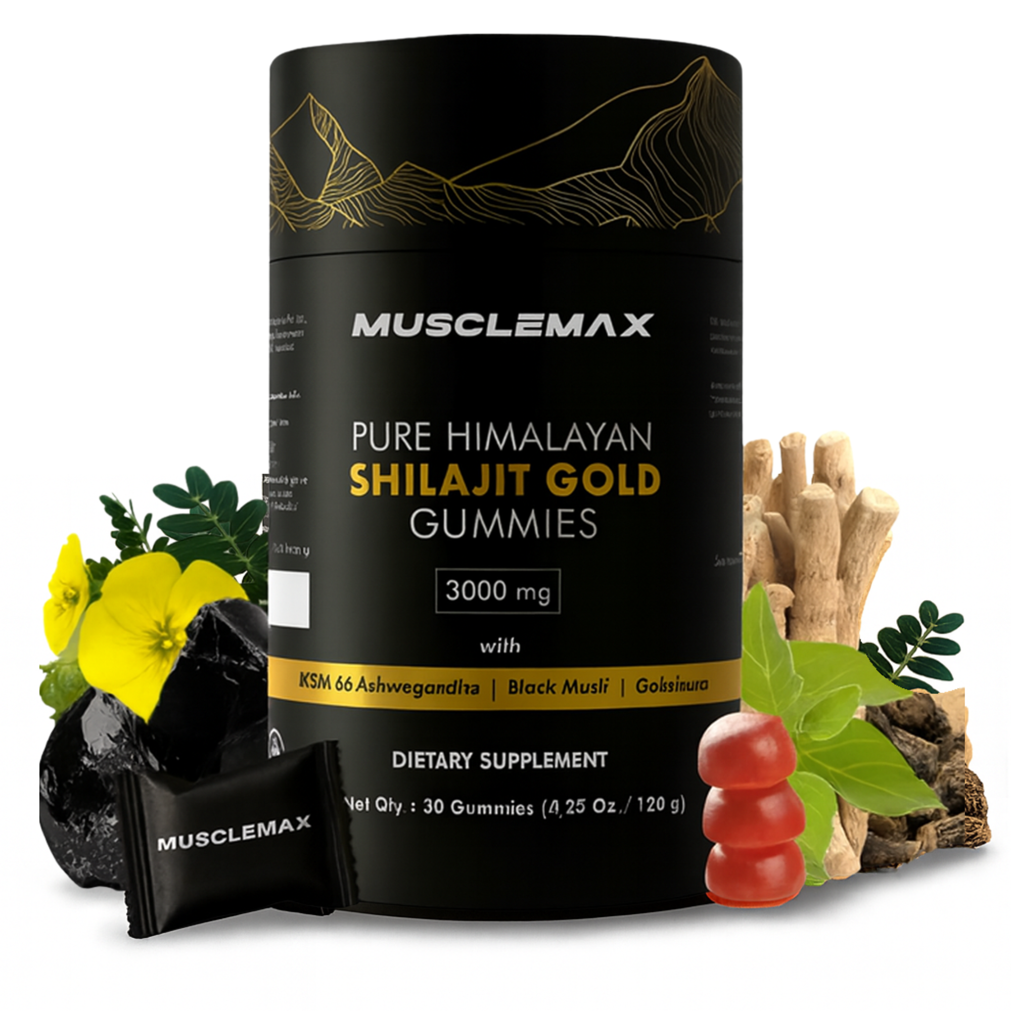 Pure Himalayan Gummies Gold (300-mg) for Men & Women Energy, Focus & Immunity Booster - 60 Count